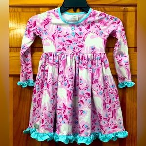 Eleanor Rose Pink Unicorn long sleeve dress w/pockets. Size 6.